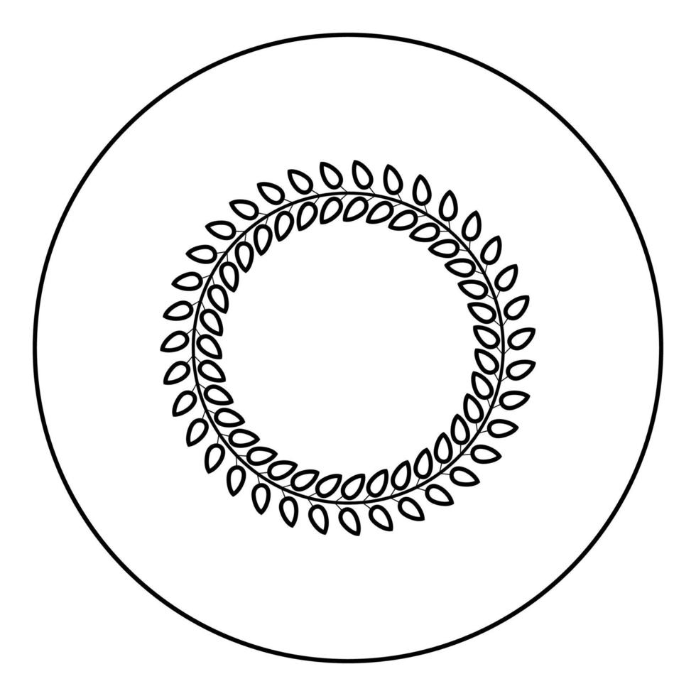 blommig cirkel krans av löv runda blommiga ramar blommig kantikon i cirkel rund kontur svart färg vektorillustration platt stilbild vektor