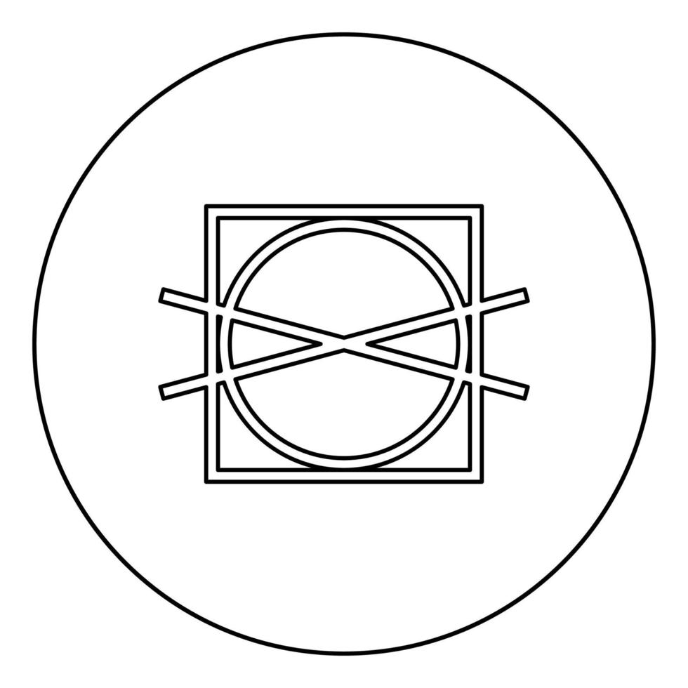 Verbotenes Trocknen und Schleudern von Kleidungspflegesymbolen, Waschkonzept, Wäschezeichen, Symbol im Kreis, runder Umriss, schwarze Farbvektorillustration, flaches Stilbild vektor