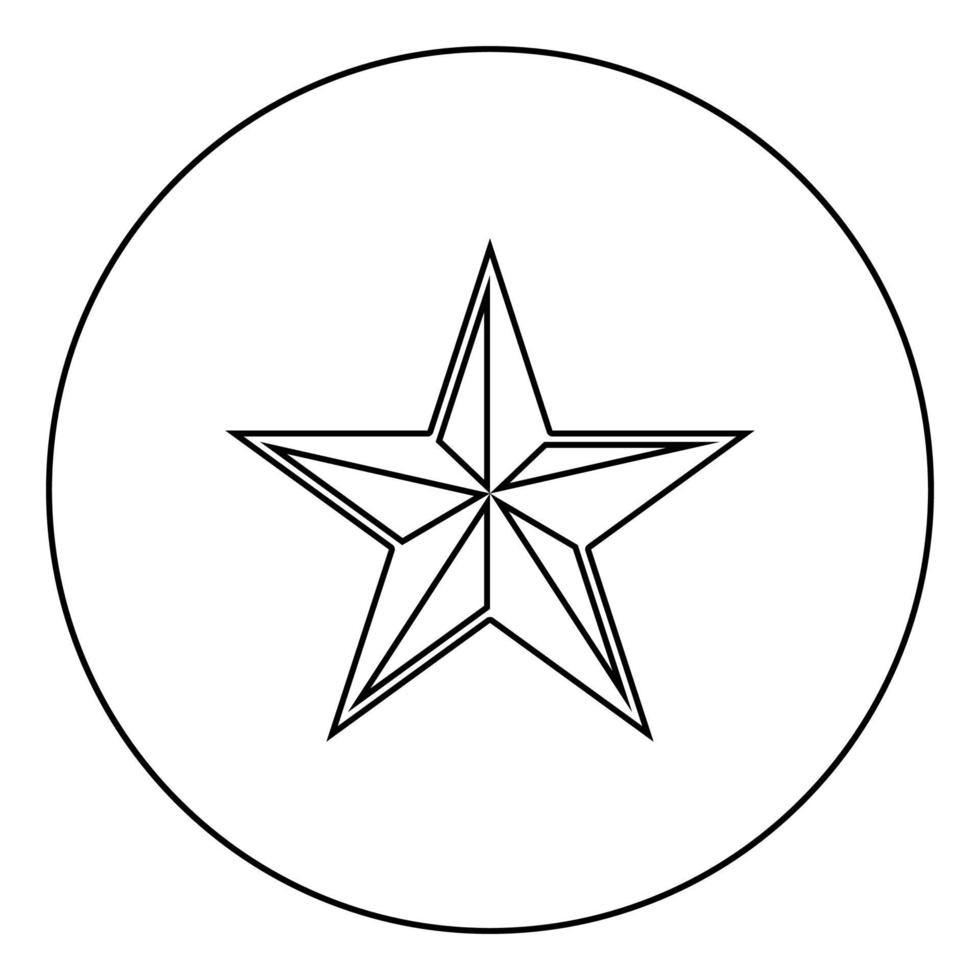 stjärna fem hörn femkantig stjärnikon i cirkel rund kontur svart färg vektor illustration platt stil bild