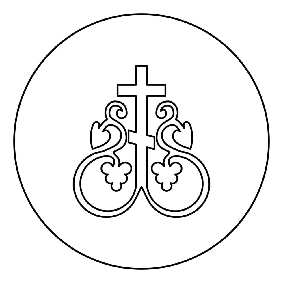 kors vinstockar kors monogram symbol hemlig nattvardstecken religiös korsankare ikon i cirkel rund kontur svart färg vektorillustration platt stilbild vektor