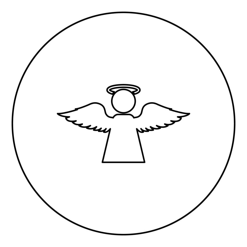Engel mit Fliegenflügel-Symbol im Kreis runder Umriss schwarze Farbvektorillustration flaches Bild vektor