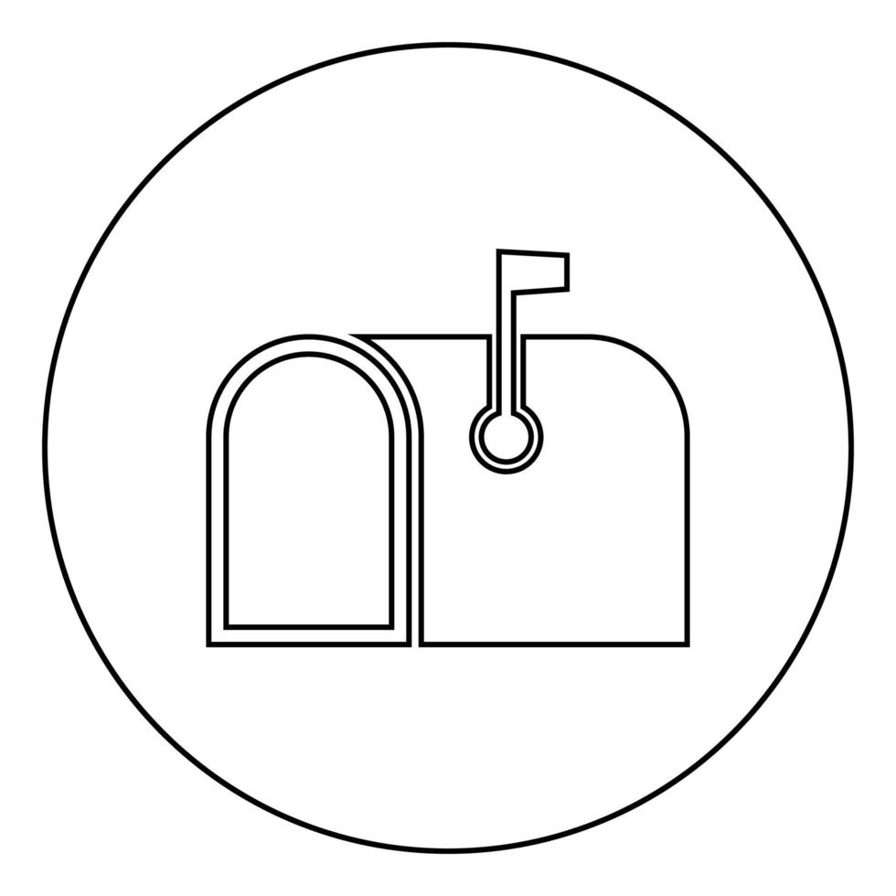 amerikansk brevlåda med flagga pelare-låda postbox ikon i cirkel rund kontur svart färg vektor illustration platt stil bild