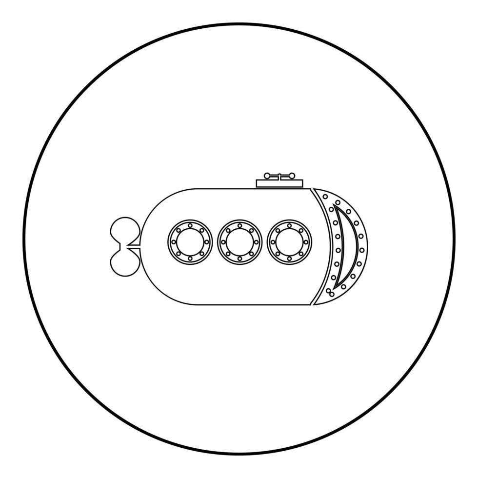 bathyscaphe undervattensbåt fartyg ubåt ikon i cirkel rund kontur svart färg vektor illustration platt stil bild
