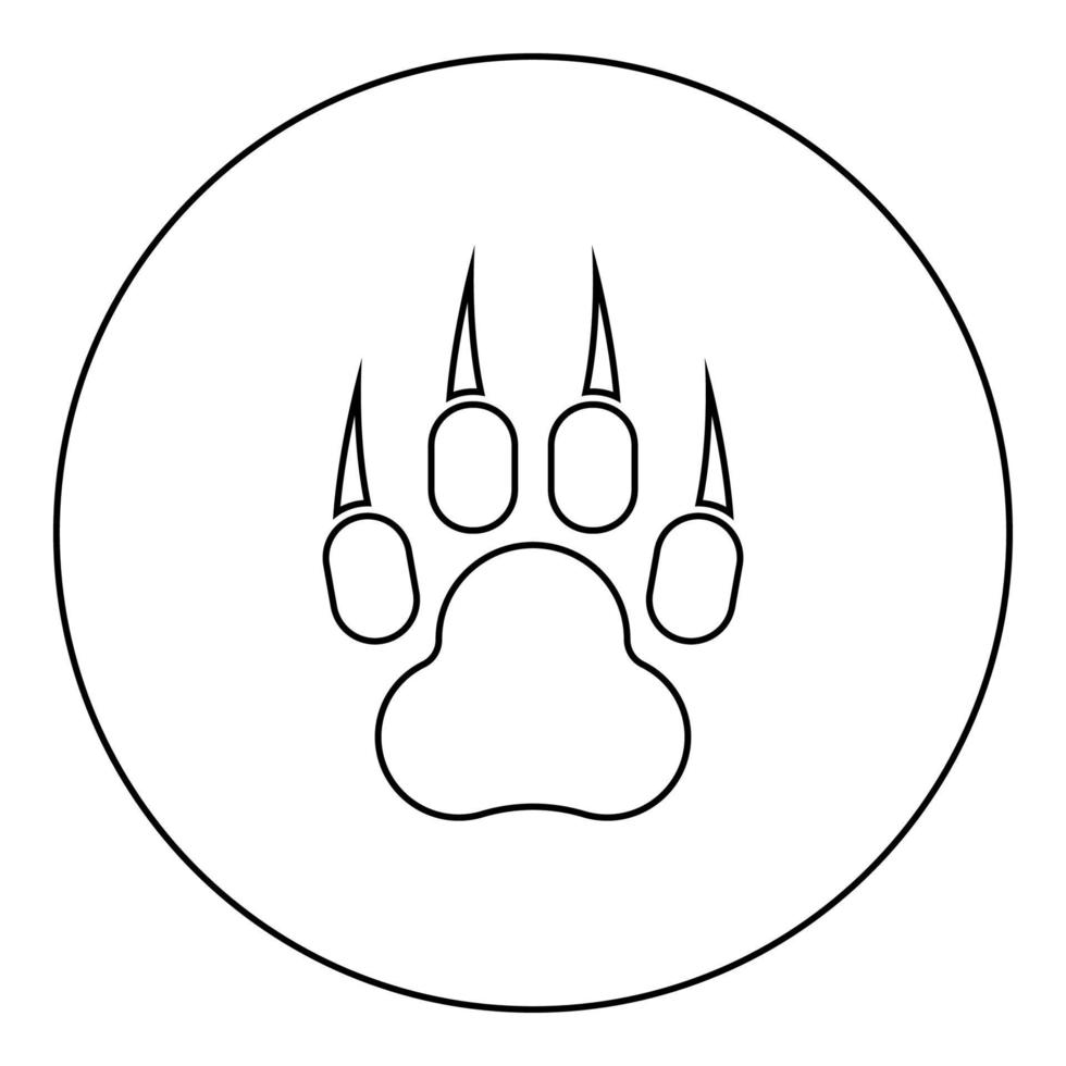 Drucken Tier Pfote mit Krallen Fuß Symbol im Kreis rund schwarz Farbe Vektor Illustration Bild Umriss Konturlinie dünnen Stil