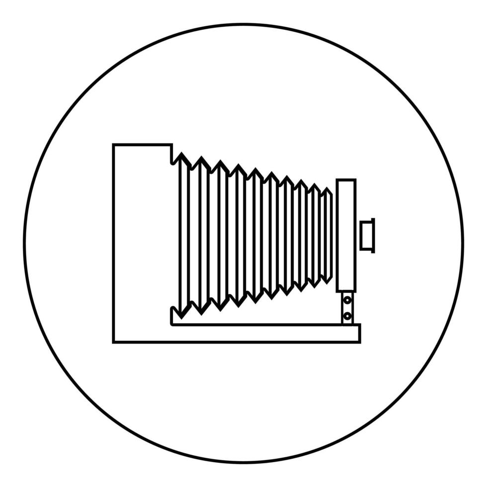 Retro-Kamera Vintage Foto Kamera Seitenansicht Symbol im Kreis runde Umrisse schwarze Farbe Vektor Illustration flachen Stil Bild