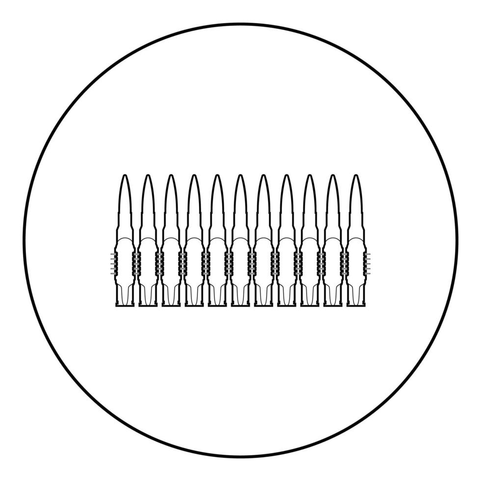 kulor i rad bälte maskingevär patroner bandoleer krig koncept ikon i cirkel rund kontur svart färg vektor illustration platt stil bild