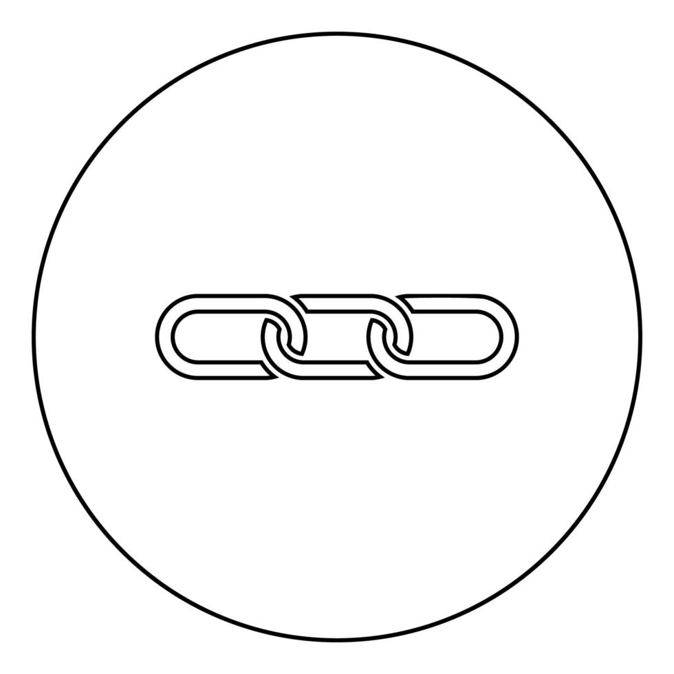 Kettenglieder verriegeln Symbol im Kreis runder Umriss schwarze Farbe Vektor Illustration Flat Style Image