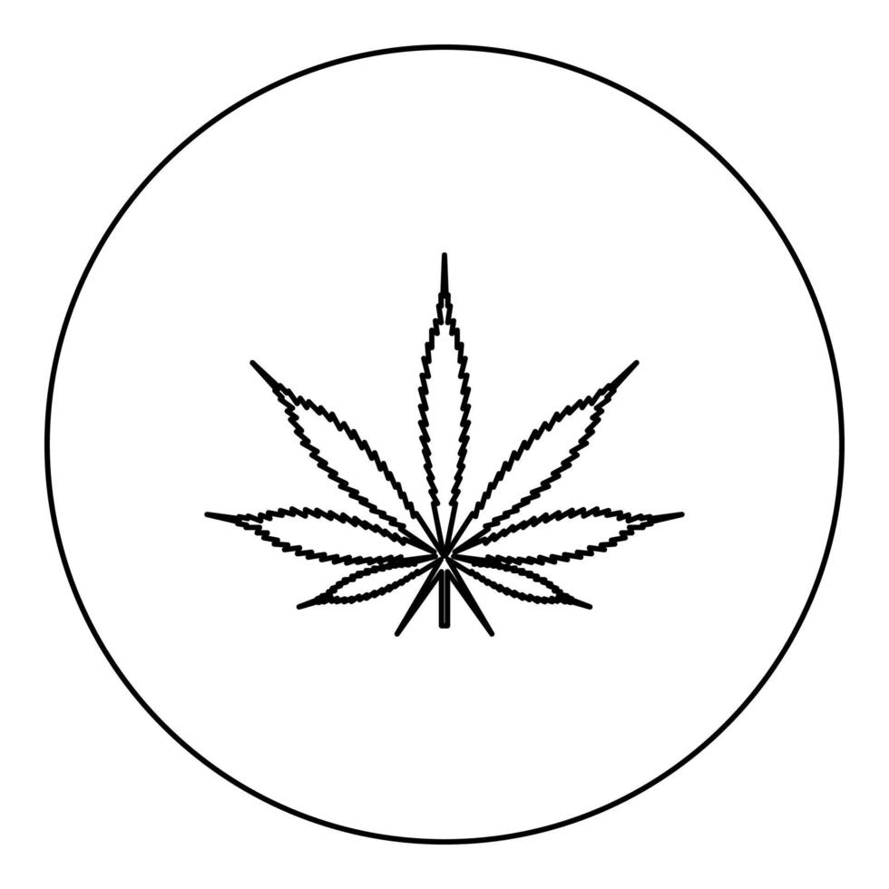 blad cannabis marijuana hampa ikon i cirkel rund svart färg vektor illustration bild kontur kontur linje tunn stil