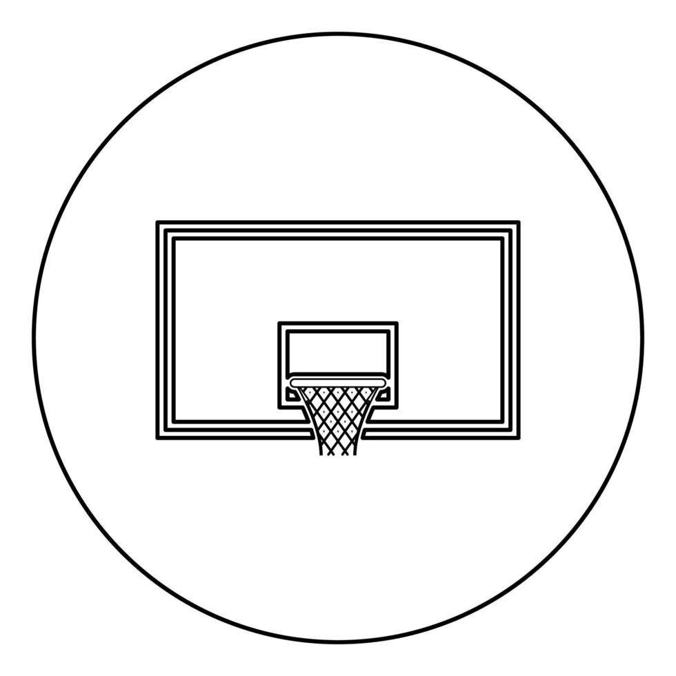 basket ryggtavla basketkorg på ryggtavla ikonen i cirkel rund kontur svart färg vektor illustration platt stil bild