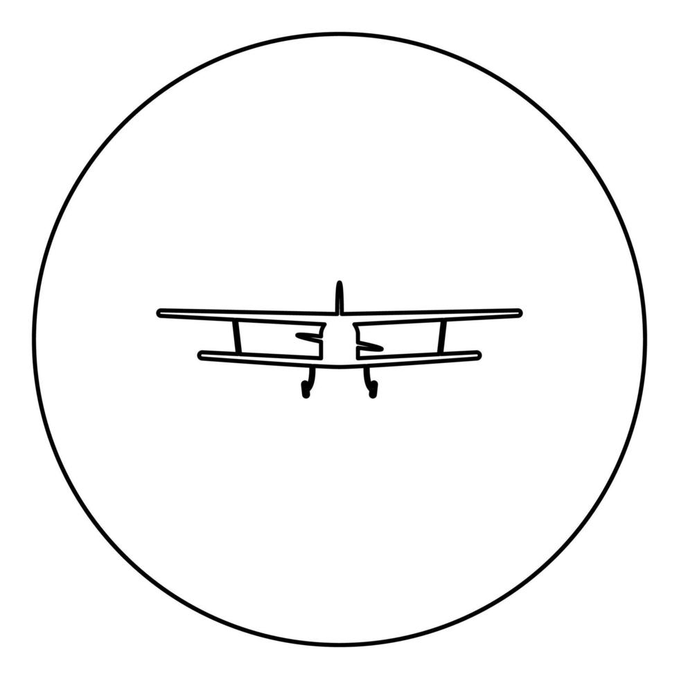 Flugzeugansicht mit Frontlicht Flugzeug Zivilflugmaschine Symbol im Kreis runder Umriss schwarze Farbe Vektor Illustration Flat Style Image