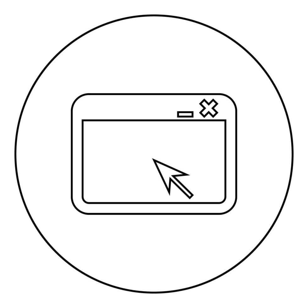 Fensteranwendung mit Pfeil-Browser-Konzept-Webseiten-Symbol im flachen Stilbild des Kreises runder Umriss schwarze Farbvektorillustration vektor