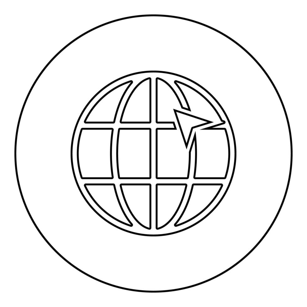 Pfeil auf Erde Grid Globe Internet-Konzept Klicken Sie auf den Pfeil auf Website-Idee mit Website-Symbol im Kreis runder Umriss schwarze Farbe Vektor-Illustration Flat Style Image vektor