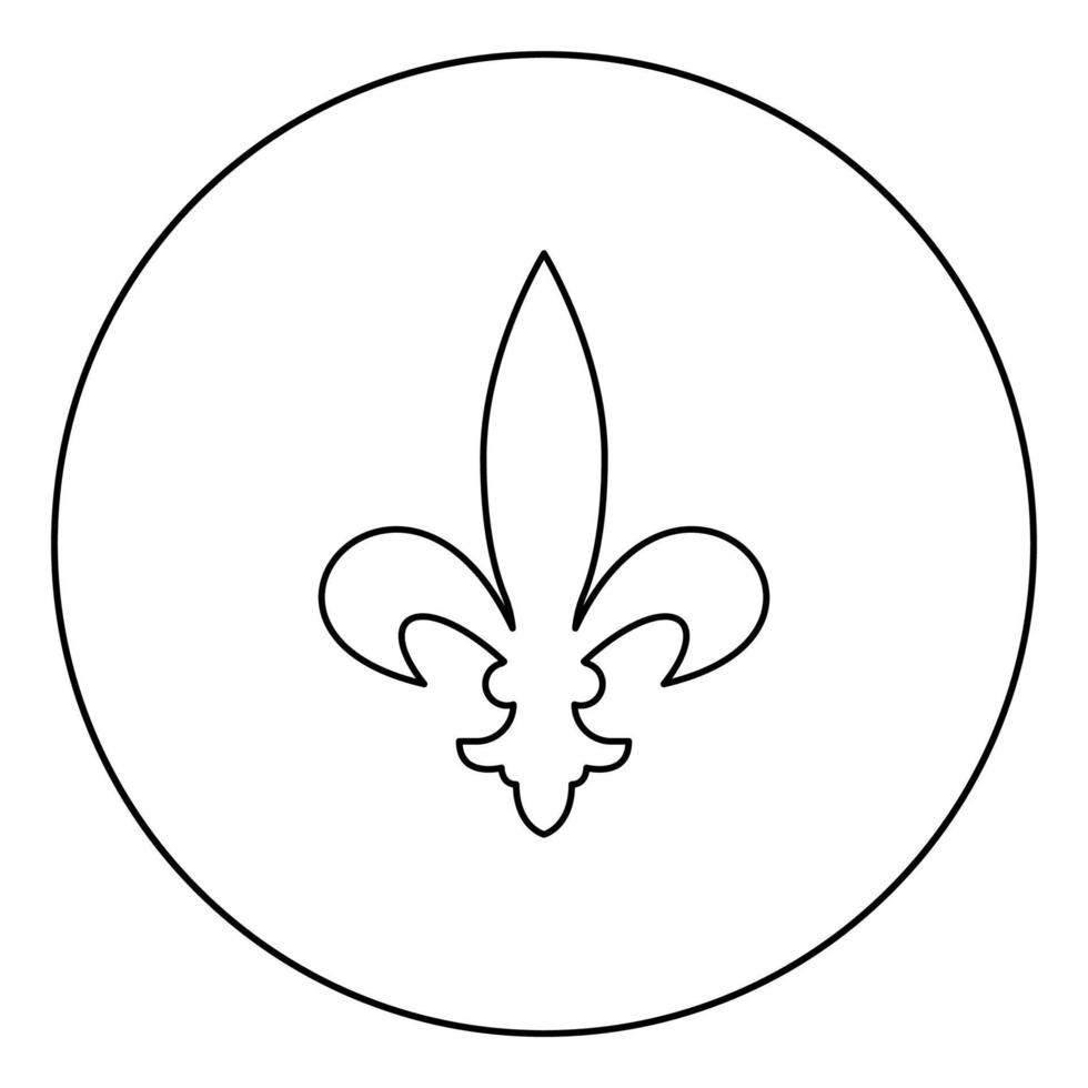 heraldisches Symbol Heraldik Liliya Symbol Fleur-de-lis königliche französische Heraldik-Stilikone im flachen Stilbild des Kreises runder Umriss schwarze Farbvektorillustration vektor