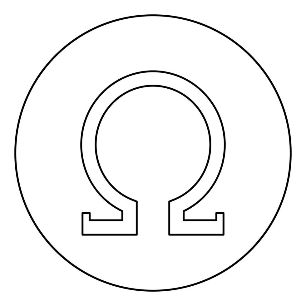 omega grekisk symbol versal versal teckensnittsikon i cirkel rund kontur svart färg vektorillustration platt stilbild vektor