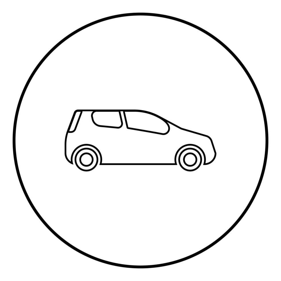 Kompakte Form des Miniautos für Reiserennen Symbol schwarze Farbe Abbildung im Kreis rund vektor