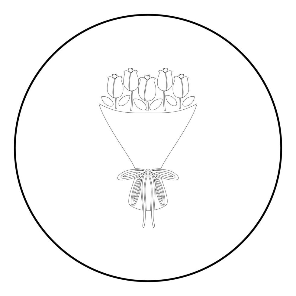 bukett blommor bukett rosor nuvarande koncept bukett ros blomma ikon i cirkel rund kontur svart färg vektor illustration platt stil bild