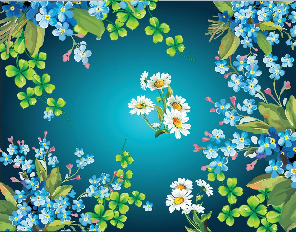 blommiga blommor på blå bakgrund vektor