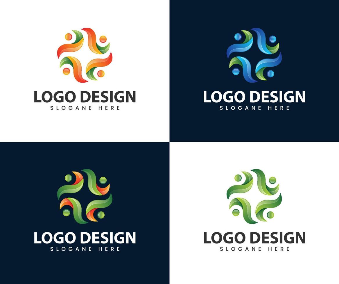 team logo creative fyra personer ikon community logotyp vektor
