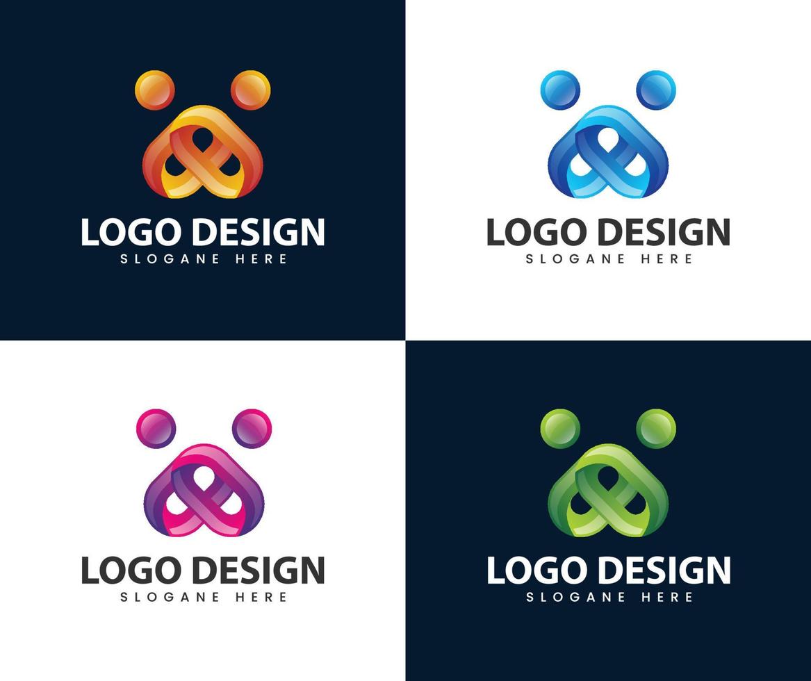 abstrakt gemenskap 3d logotypdesign vektor