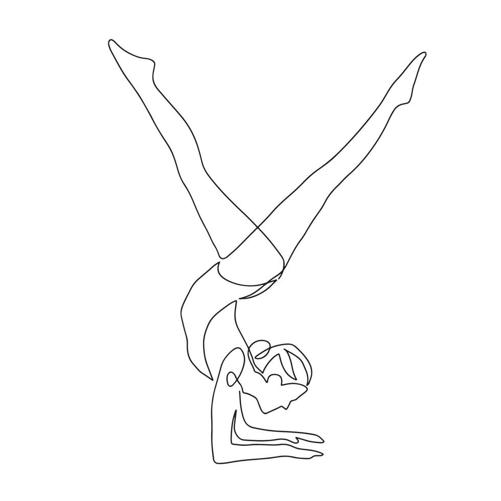 kontinuerlig linjeritning av en kvinnas fitness yoga koncept vektor hälsa illustration. det är internationella yogadagen.