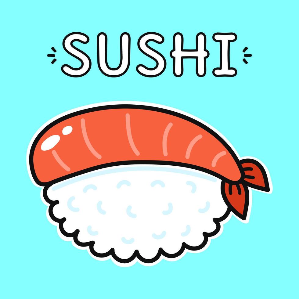 söt sushi. vektor handritad tecknad kawaii karaktär illustration ikon. isolerad på blå bakgrund. sushi koncept