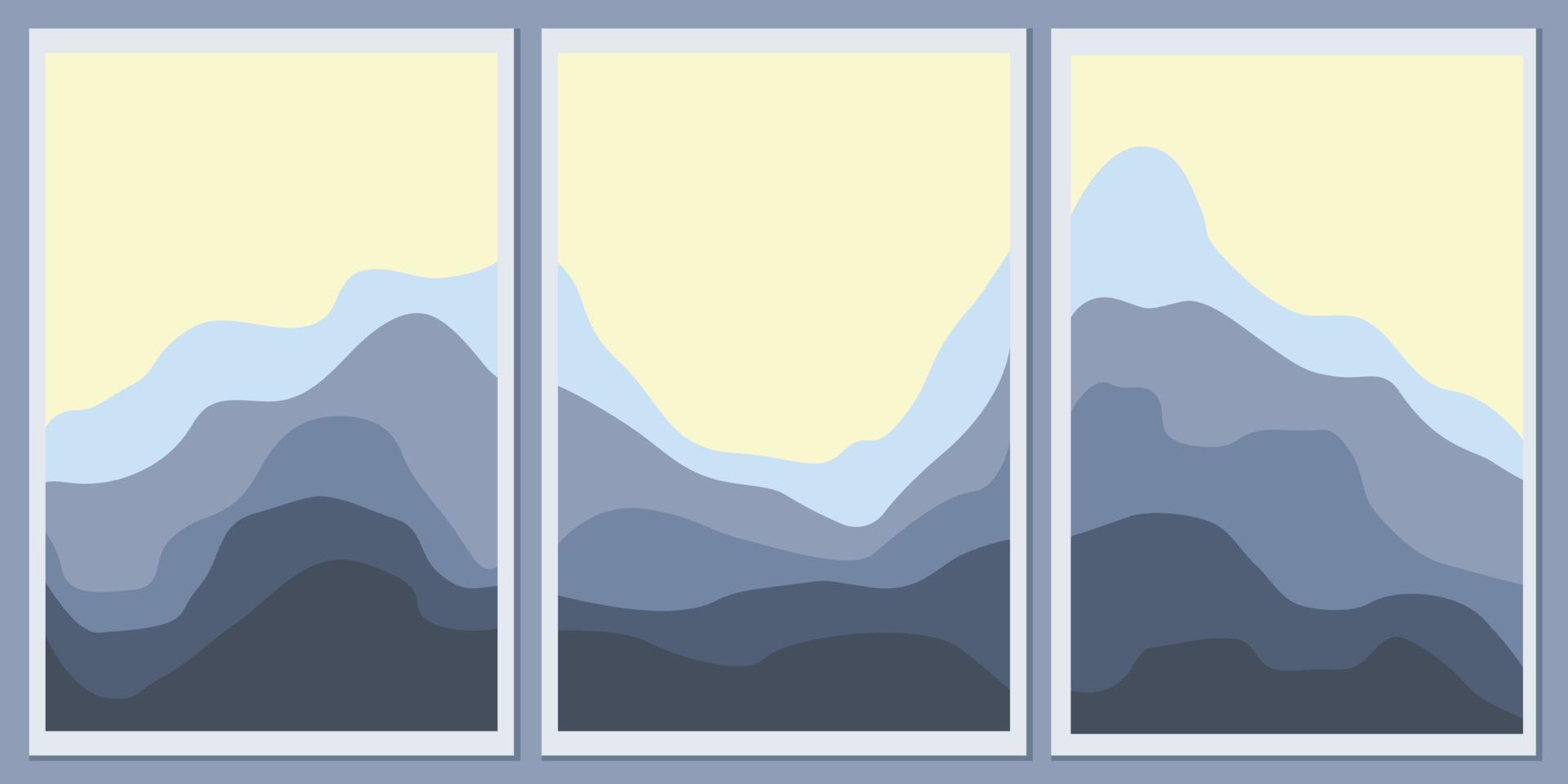 en uppsättning minimalistiska monokroma landskap. abstrakt berg för en elegant bakgrund. affisch i moderiktiga färger vektor