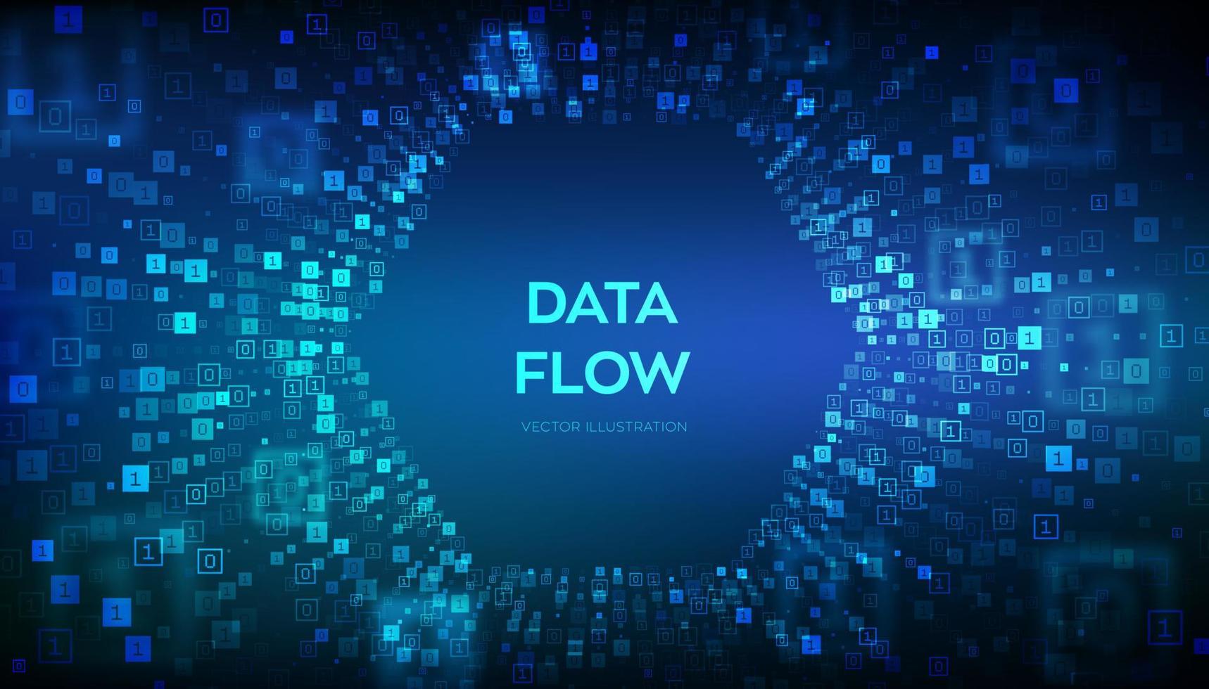 Datenfluss. binärer Datenflusstunnel. virtuellen Tunnel Warp. codierungs-, programmier- oder hackkonzept. abstrakter futuristischer cyberspace. Große Daten. digitaler Code mit Ziffern 1.0. Vektor-Illustration. vektor