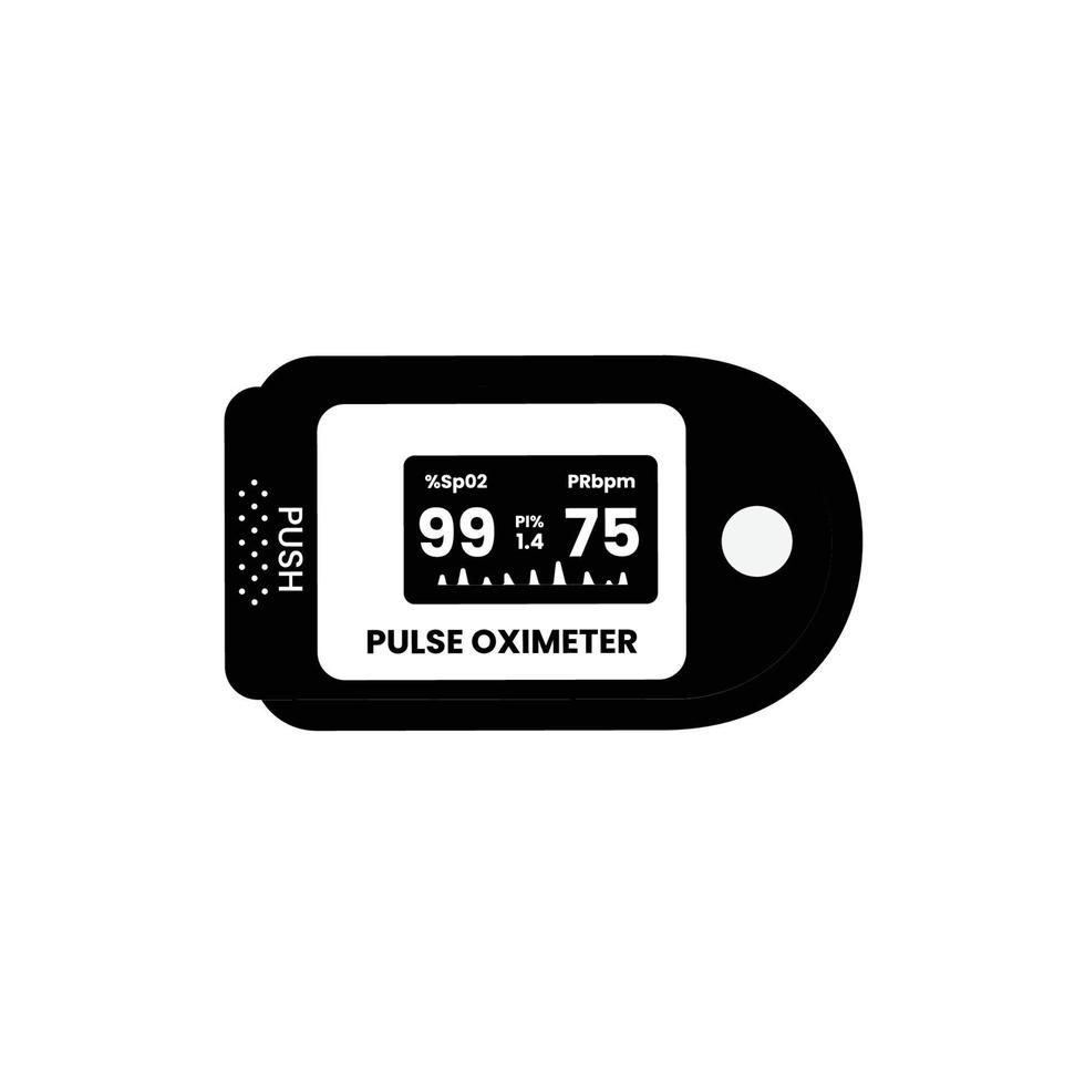 Oximeter-Silhouette. Schwarz-Weiß-Symbol auf isoliertem weißem Hintergrund, geeignet für Logo oder Designelement vektor