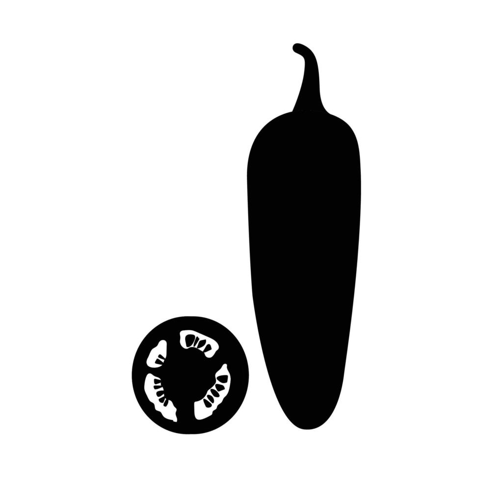 Jalapeno-Schwarz-Weiß-Symbol. Silhouette-Design-Element auf isoliertem weißem Hintergrund vektor