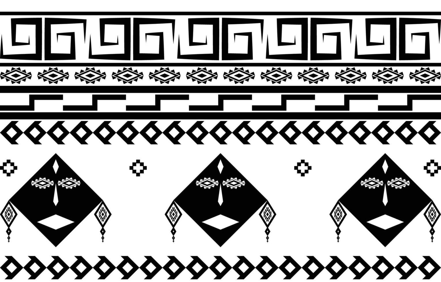 stammesgesicht schwarz-weiß abstraktes ethnisches geometrisches musterdesign für hintergrund oder tapete.vektorillustration zum druck von stoffmustern, teppichen, hemden, kostümen, turban, hüten, vorhängen. vektor
