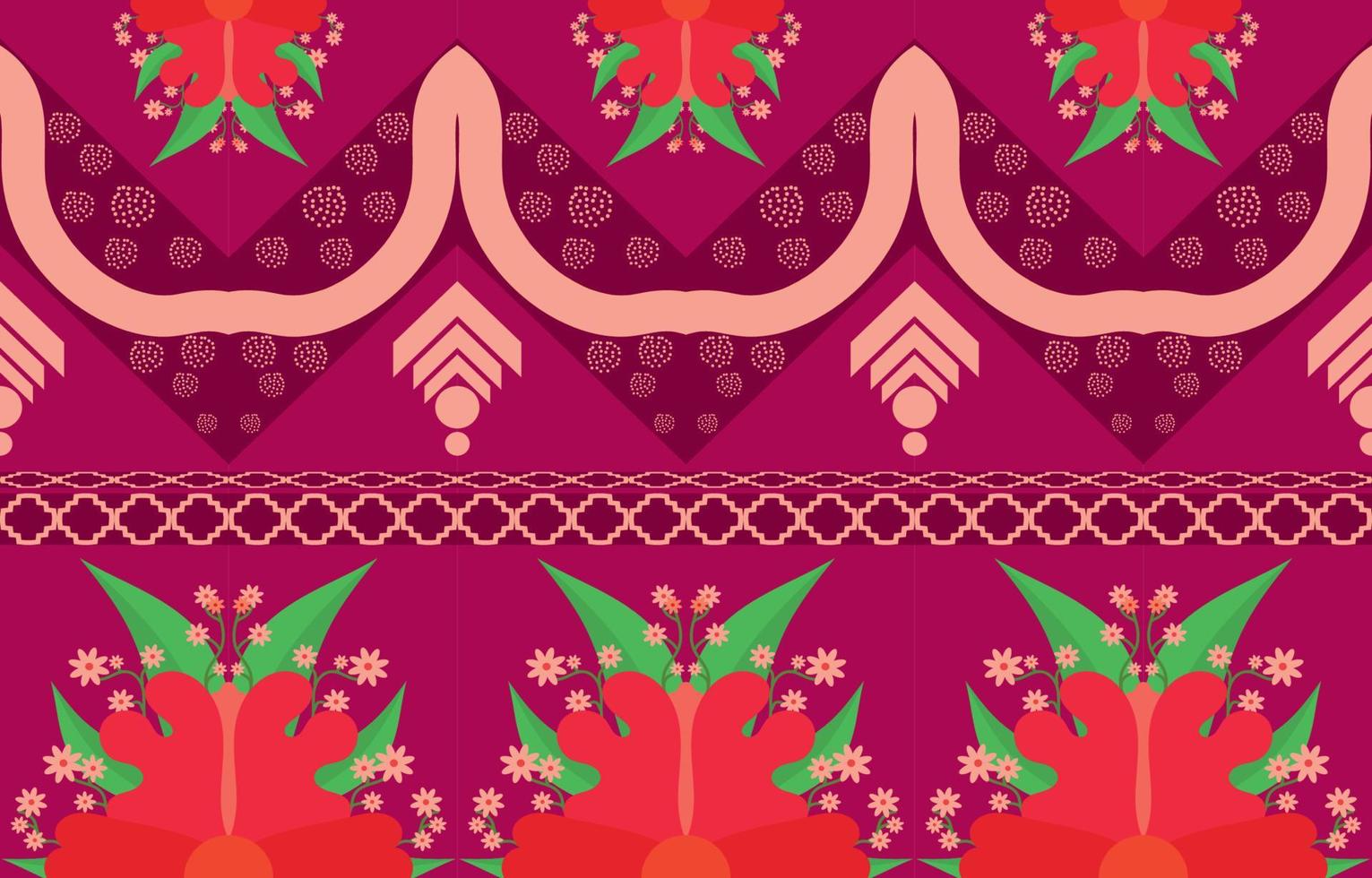 Blumenbunter Stoff, geometrisches ethnisches Muster im traditionellen orientalischen Hintergrunddesign für Teppich, Tapete, Kleidung, Verpackung, Batik, Vektorillustrationsstickereiart. vektor