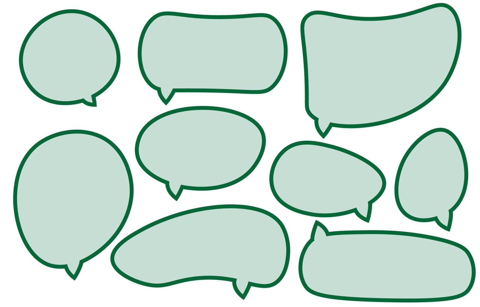 Legen Sie grüne Sprechblasen auf weißem Hintergrund. Chat-Box oder Chat-Vektorquadrat und Doodle-Nachricht oder Kommunikationssymbolwolke, die für Comics und minimalen Nachrichtendialog spricht vektor