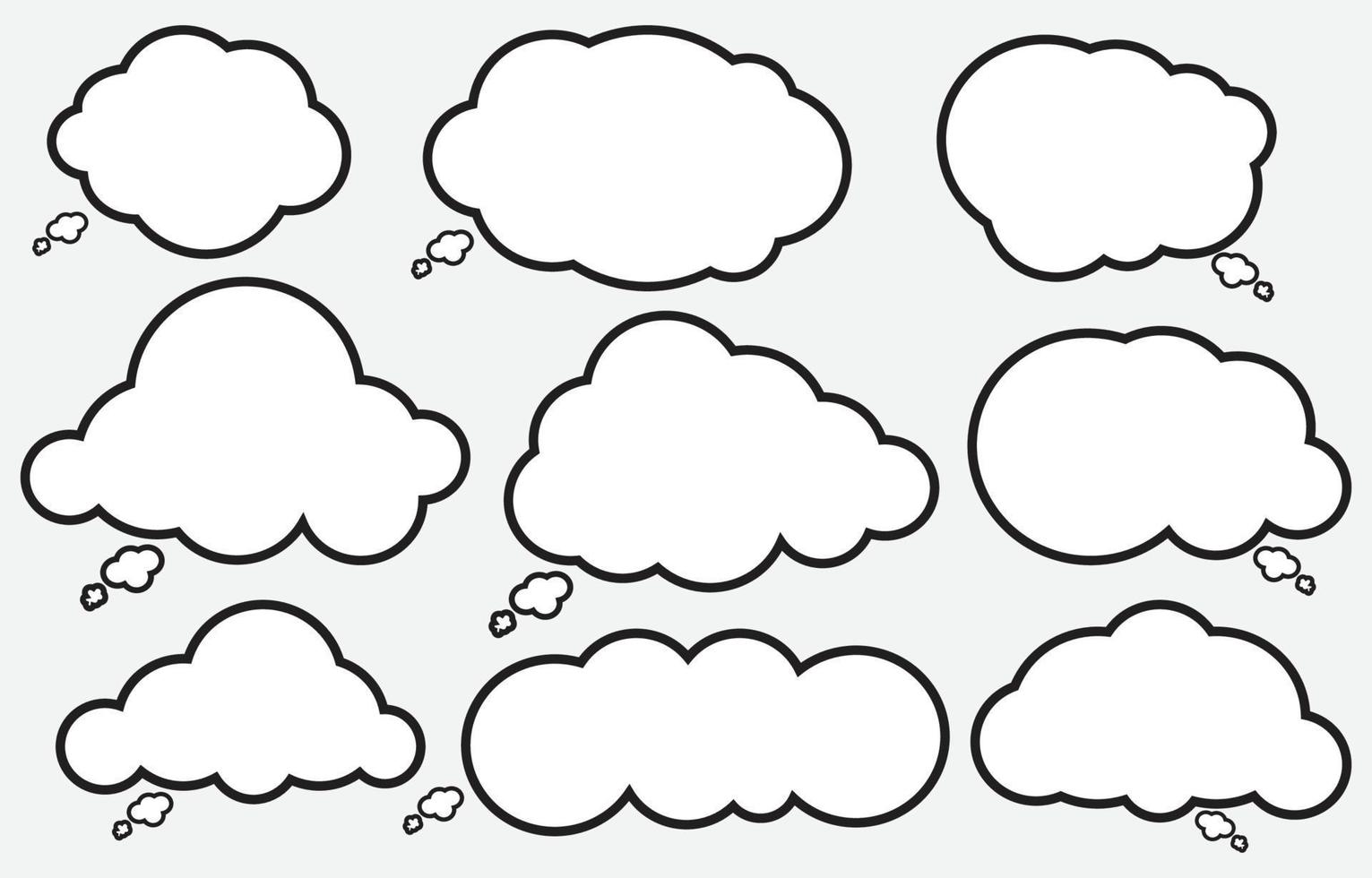 Legen Sie Sprechblasen auf weißem Hintergrund fest. Chat-Box oder Chat-Vektor-Doodle-Nachricht oder Kommunikationssymbolwolke, die für Comics und minimalen Nachrichtendialog spricht vektor