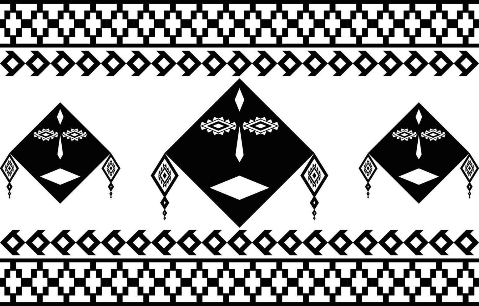 stammesgesicht schwarz-weiß abstraktes ethnisches geometrisches musterdesign für hintergrund oder tapete.vektorillustration zum druck von stoffmustern, teppichen, hemden, kostümen, turban, hüten, vorhängen. vektor