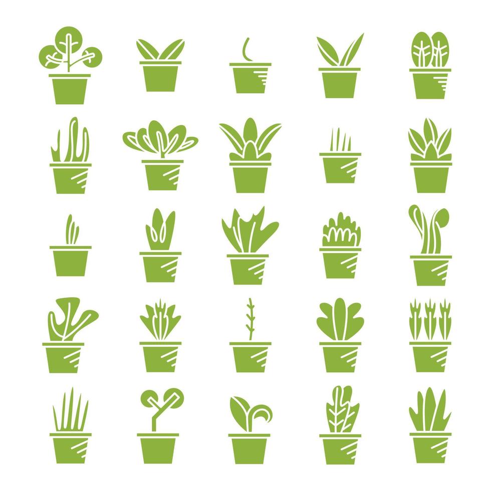 grön växtkruka ikoner set vektor