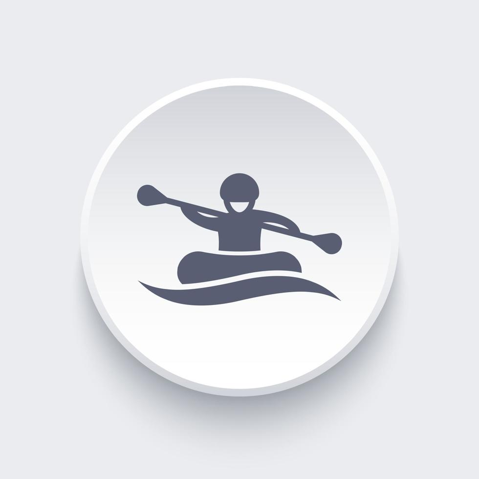Rafting-Symbol, Mann im Boot, Rudern, Ruderer, Rafting-Tour-Piktogramm, rundes Symbol, Vektorillustration vektor
