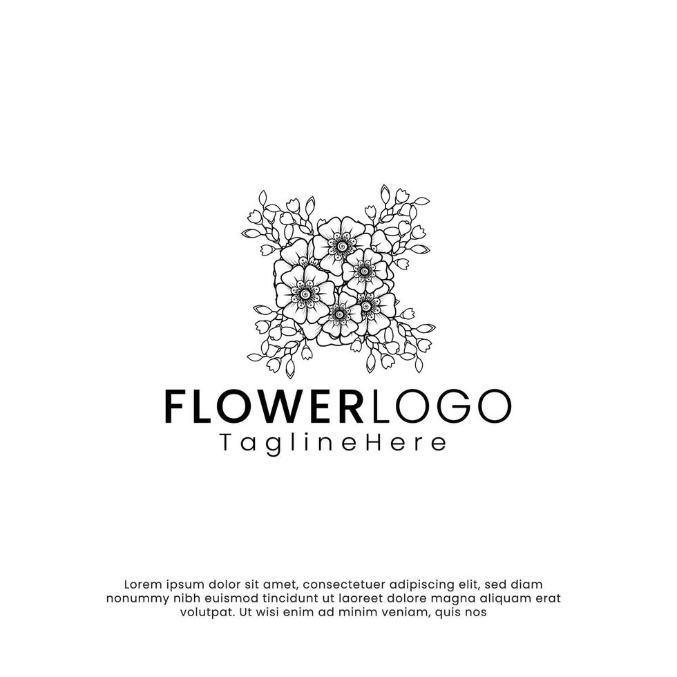 linjekonst skönhet blomma logotyp. inspirationslogodesign. mall vektor illustration. isolerad på vit bakgrund