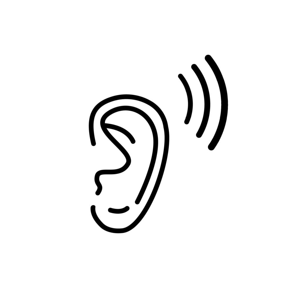 öronlinje ikon. symbol för förmåga att höra, lyssna. hjälpa människor. vektor illustration på vit bakgrund