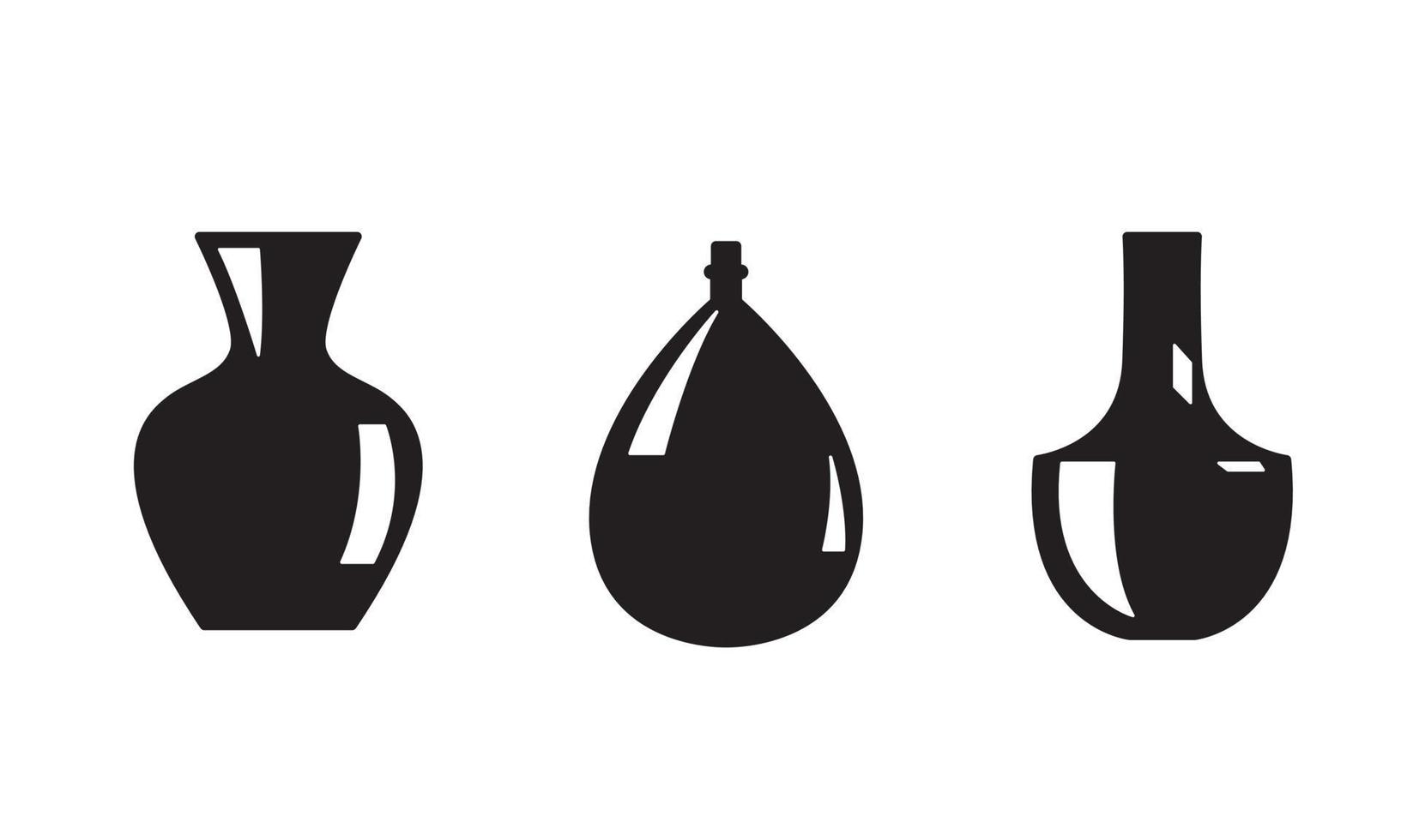 Satz schwarze Vase. Silhouette einfach Form. inneres Element. Gefäß für Blumen, Getränke, Wein, Öl. Vektorillustration auf weißem Hintergrund vektor