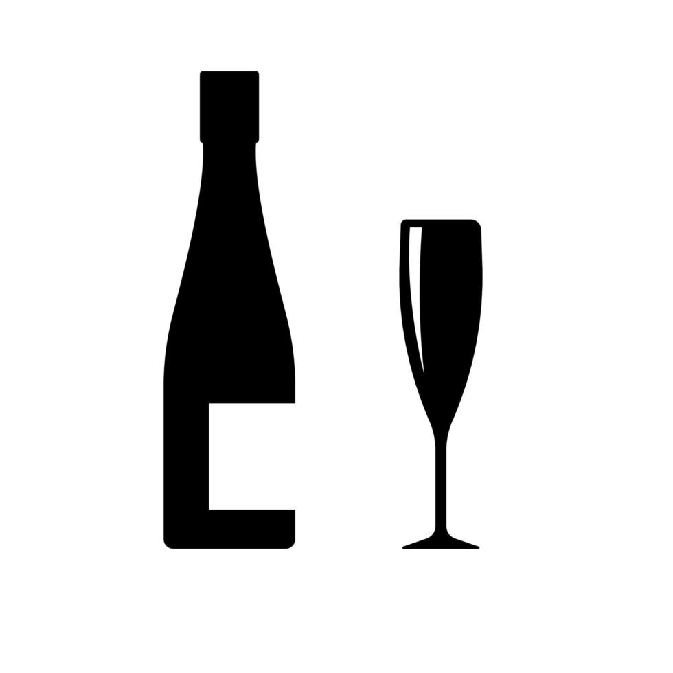 Sektflasche und flache Glasikone. grafisches Weinzeichen isoliert. Vektorillustration auf weißem Hintergrund vektor