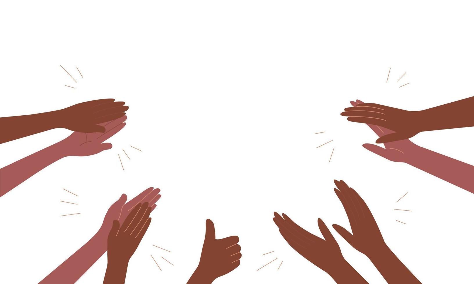 Menschenhände applaudieren. Gruppe von Schwarzen klatscht. männlicher und weiblicher Arm. Grüße Ovationen Unterstützung Glückwünsche. flache Vektorillustration auf weißem Hintergrund vektor