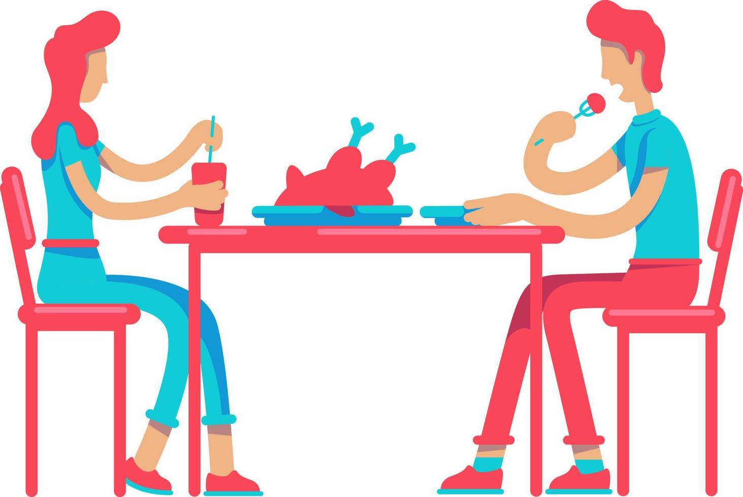 mann und frau essen zusammen zu abendessen halbflache farbvektorfiguren vektor