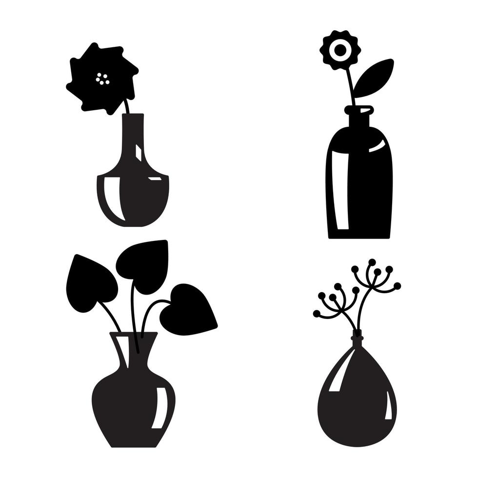 Blumen in der Vasensilhouette. einfach Formen. element des innenraums, dekoration für design. Vektor-Illustration auf weißem Hintergrund isoliert vektor