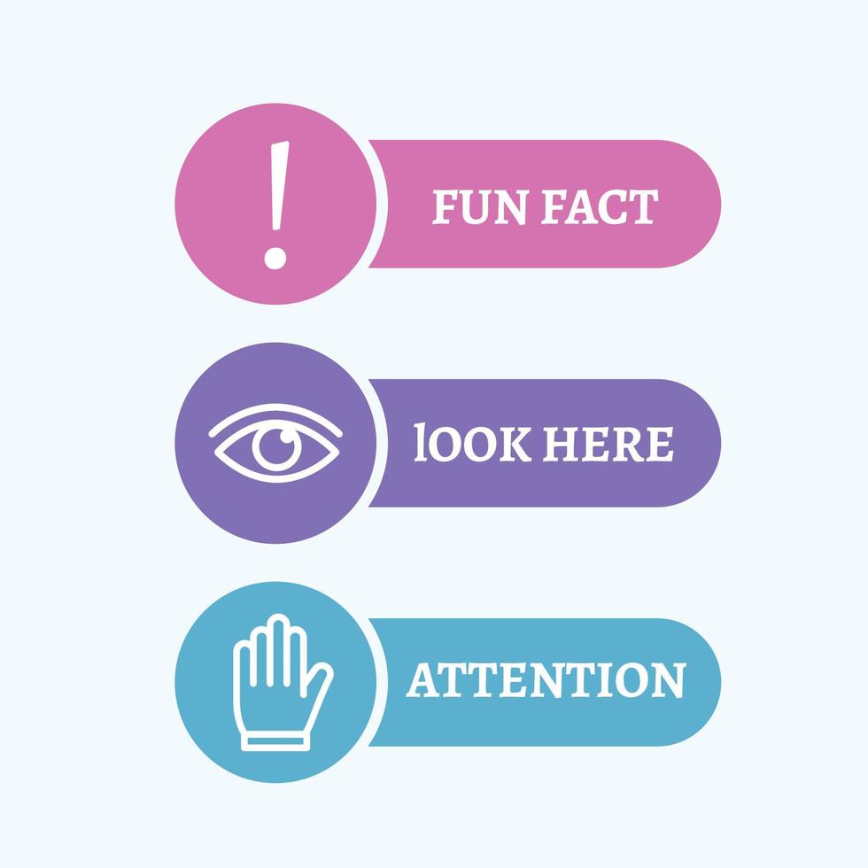 Fun-Fact-Schaltfläche. siehe hier Symbol. Aufmerksamkeitszeichen. Vektor