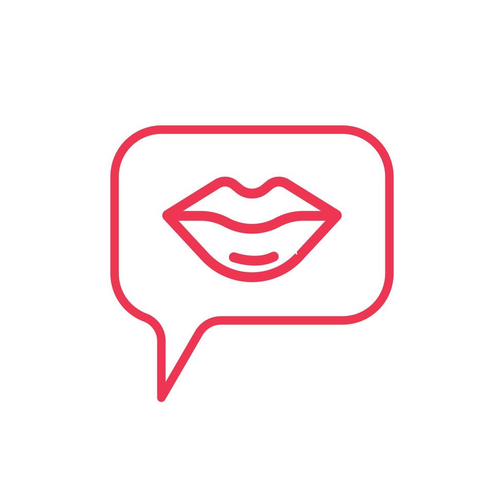 Lippen im Sprechblasen-Icon-Konzept. Sprache, Reden, Chatten, Kommunikationssymbol. weibliches lächeln, kusszeichendesign. Vektorillustration auf weißem Hintergrund vektor