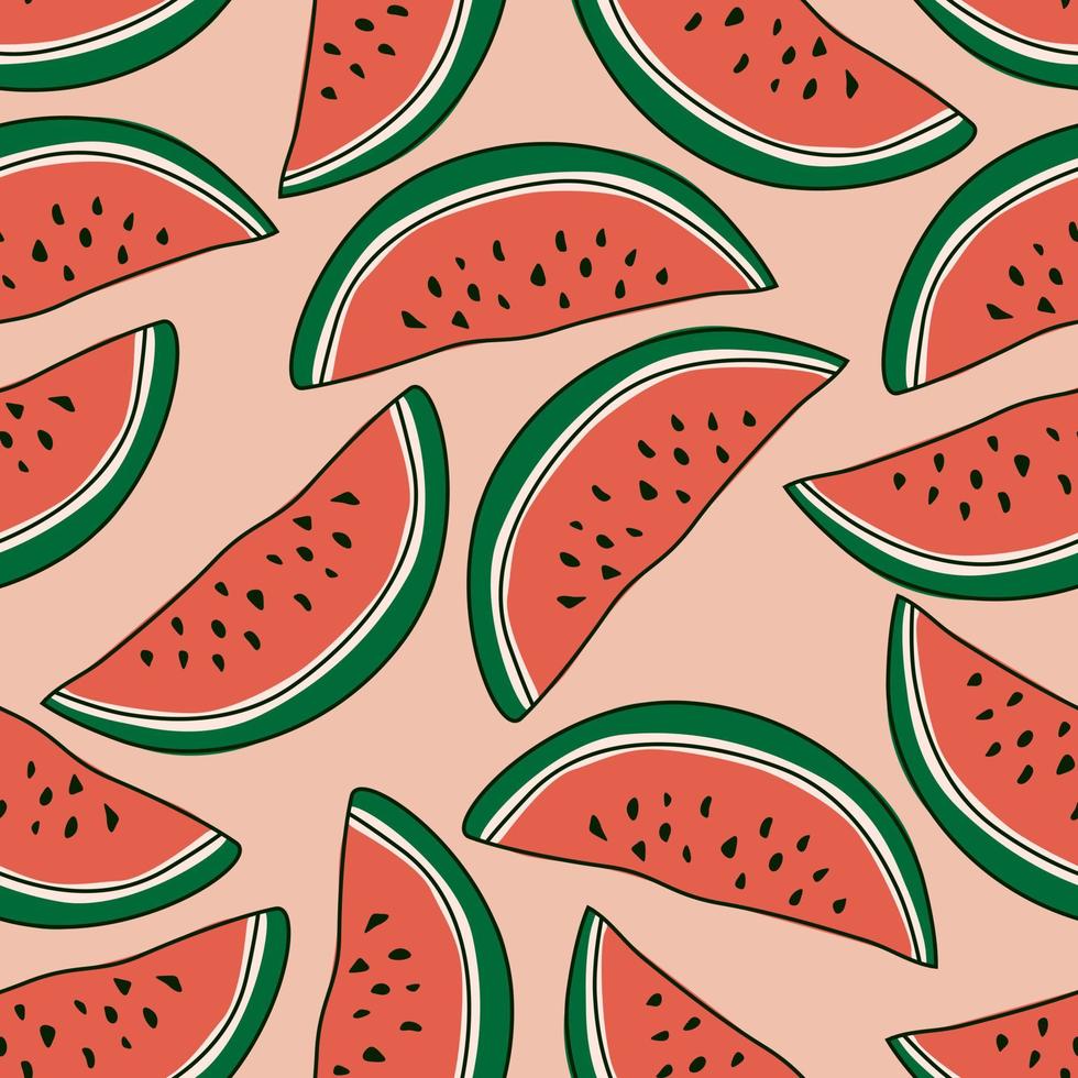 Design mit Wassermelonen-Wiederholungsmuster. handgezeichneter hintergrund. Blumenmuster zum Einwickeln von Papier oder Stoff. vektor