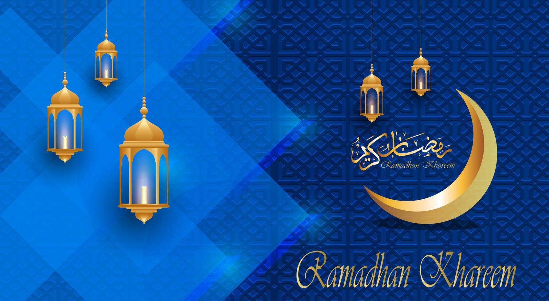 ramadan kareem, luxuriöser arabischer islamischer hintergrund mit mond und laterne vektor