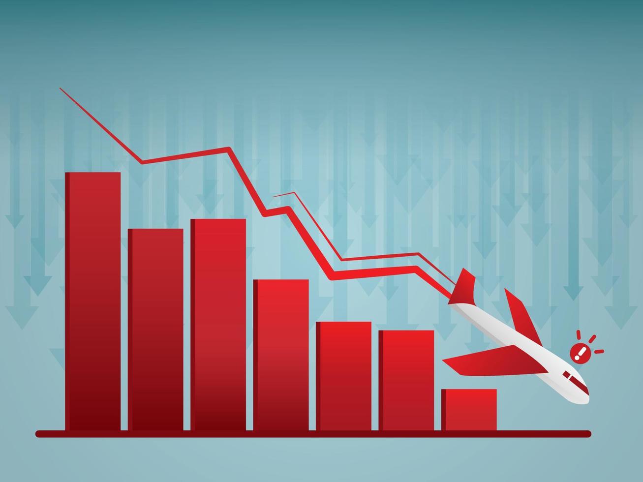 flygplanet faller med röd graf. flygbolaget förlorar pengar illustration vektor. vektor