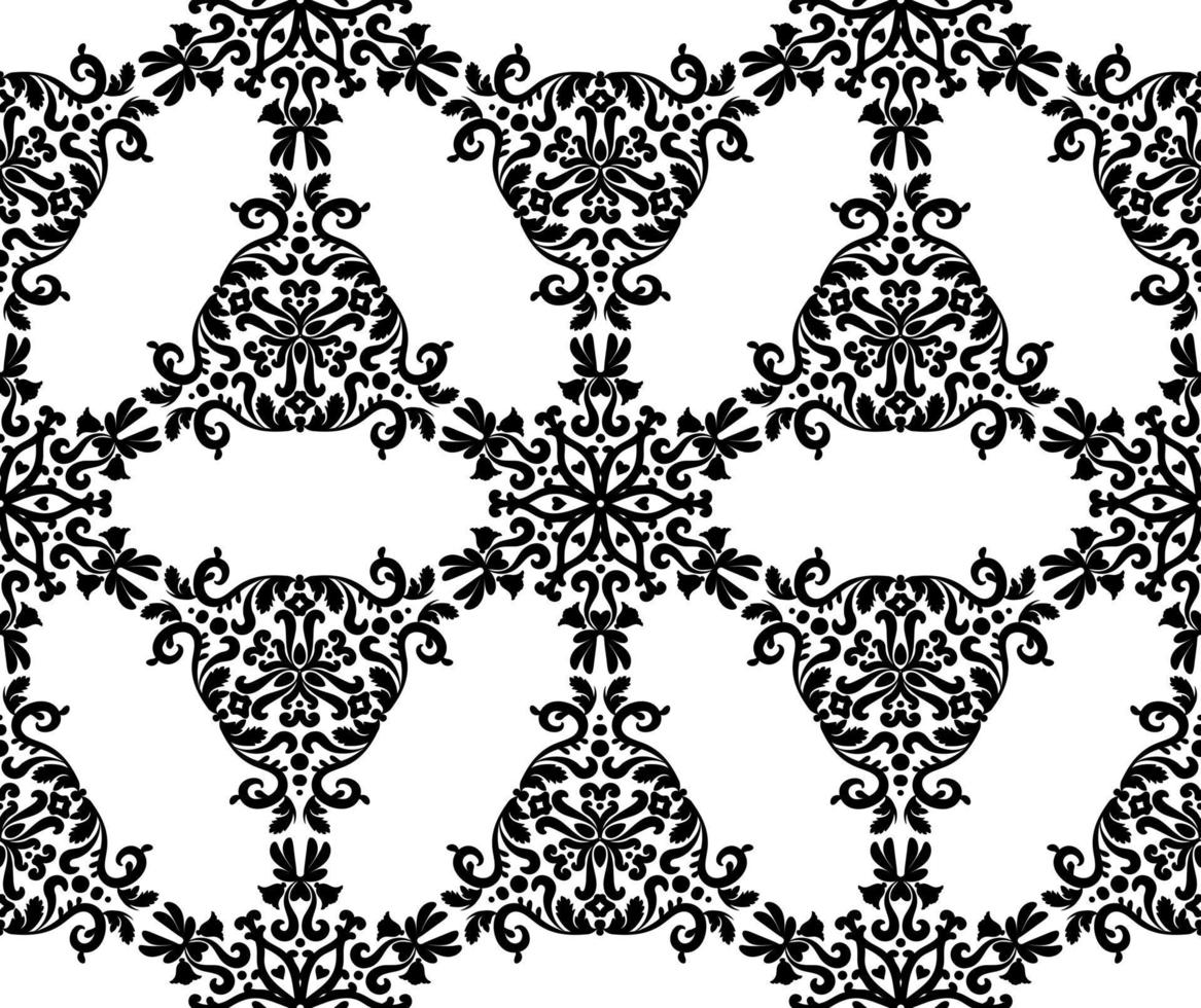 schwarze Muster auf weißem Hintergrund. Nahtloses Vektormuster mit Ornament. schwarze und weiße Farbe. Vektorgrafik-Vintage-Muster. für Stoffe, Fliesen, Tapeten oder Verpackungen. vektor