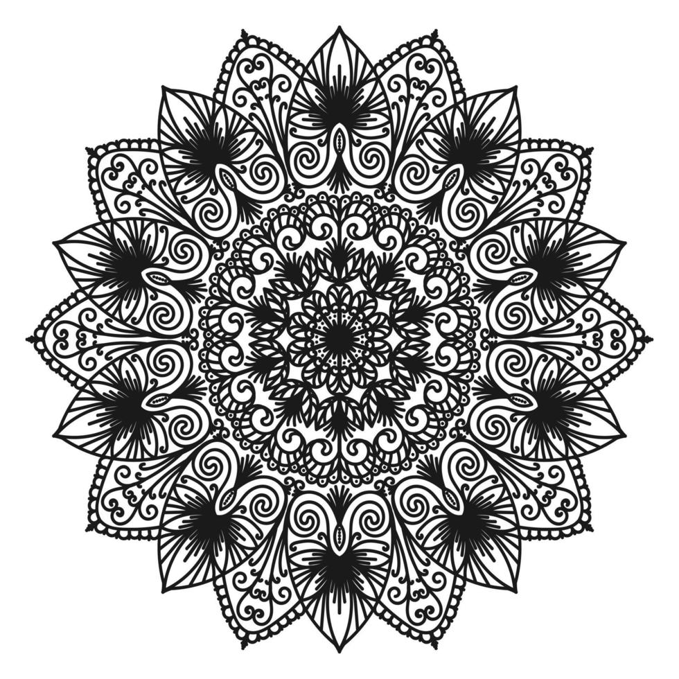 monokrom mandala på en vit bakgrund. cirkulärt orientaliskt blommönster. rund arabesque. målarbok. cirkulärt mönster för mehndi, tatuering, logotyp. vektor illustration.